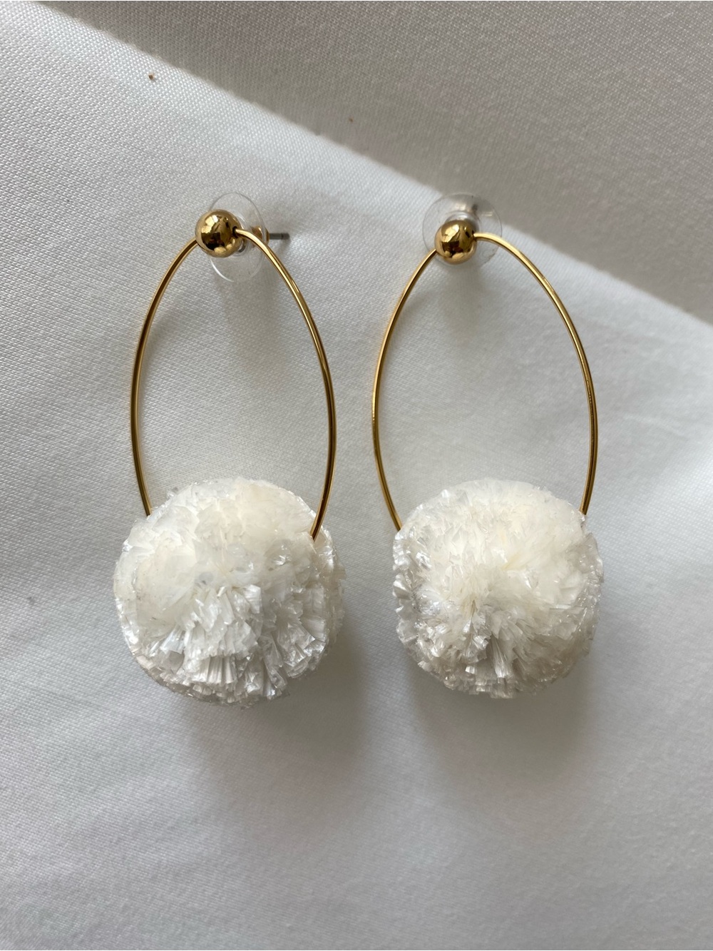 J. Crew Gold Hoop Earrings with White Pom-Pom Accents